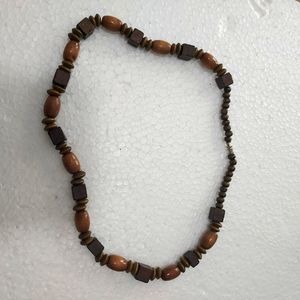 Vintage 16 inch brown wooden bead necklace, barrel clasp, lightly pre-worn